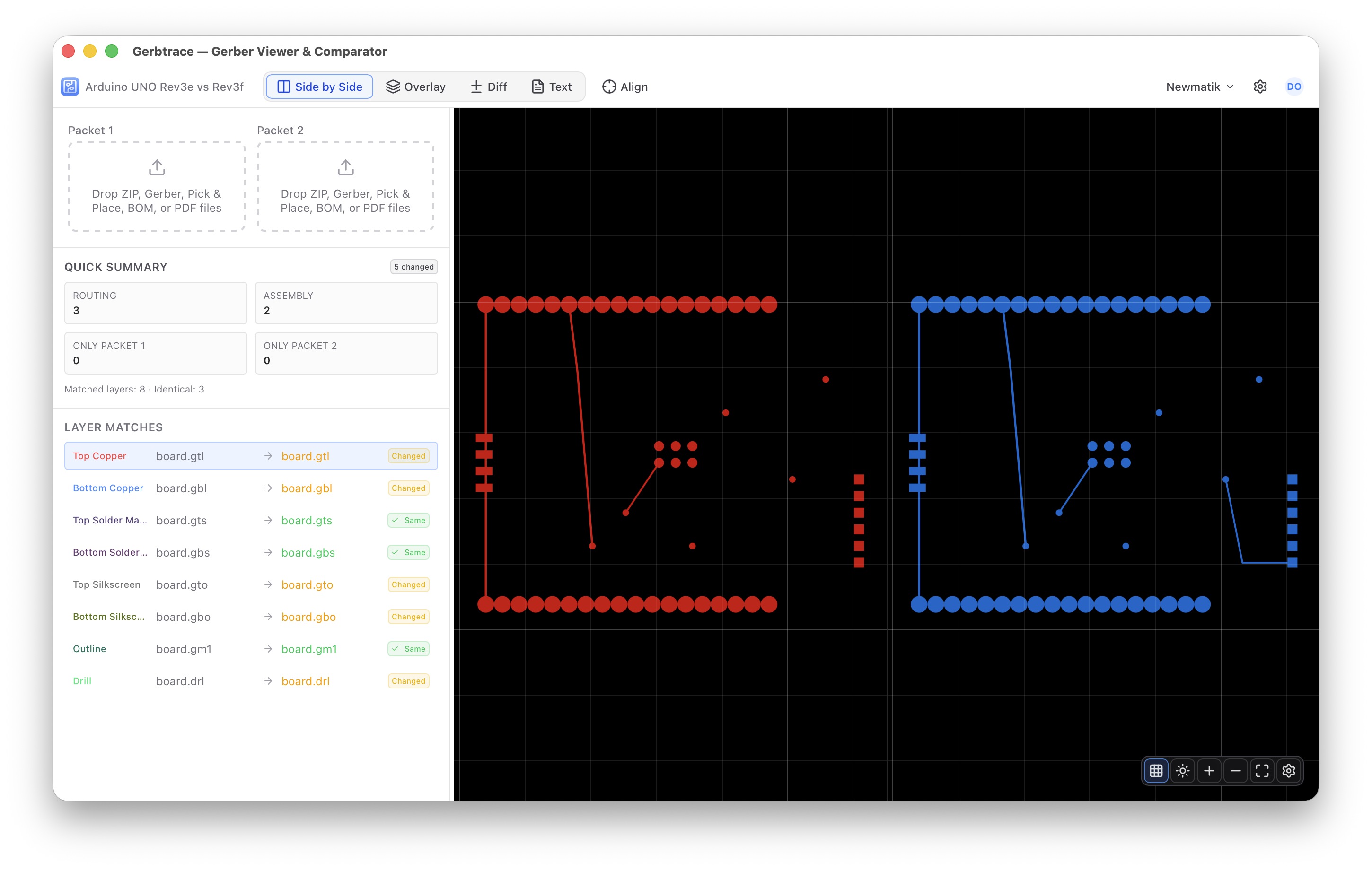Gerbtrace PCB revision comparison
