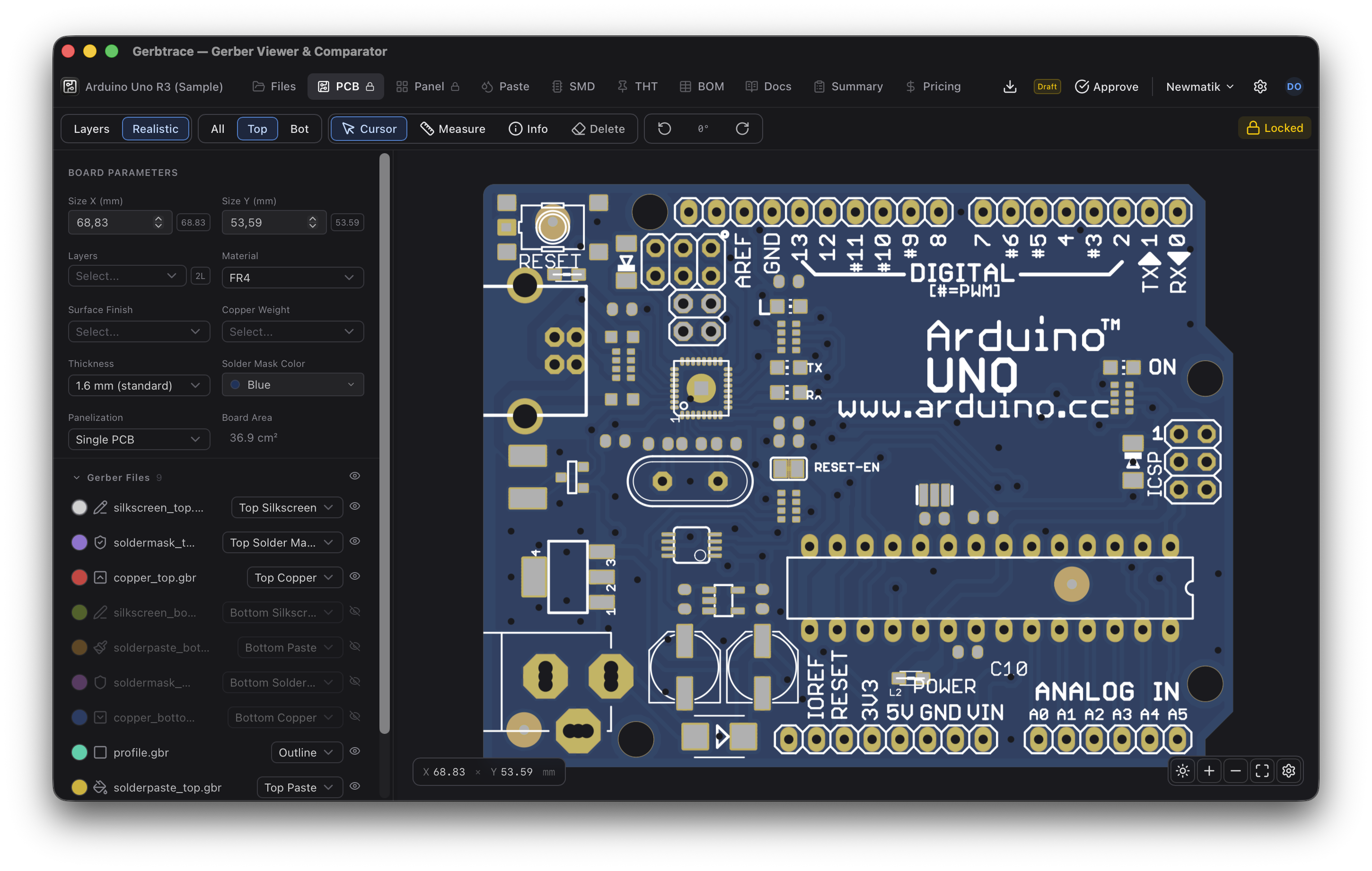 Gerbtrace realistic PCB rendering