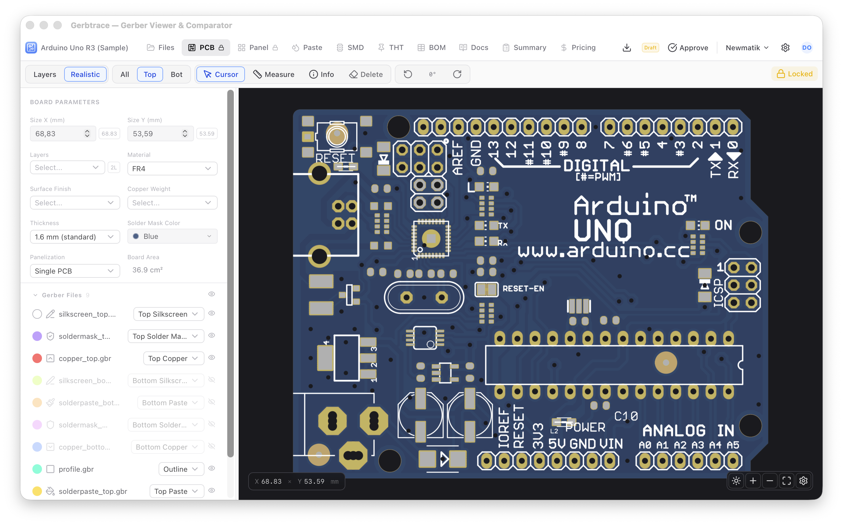 Gerbtrace realistic PCB rendering