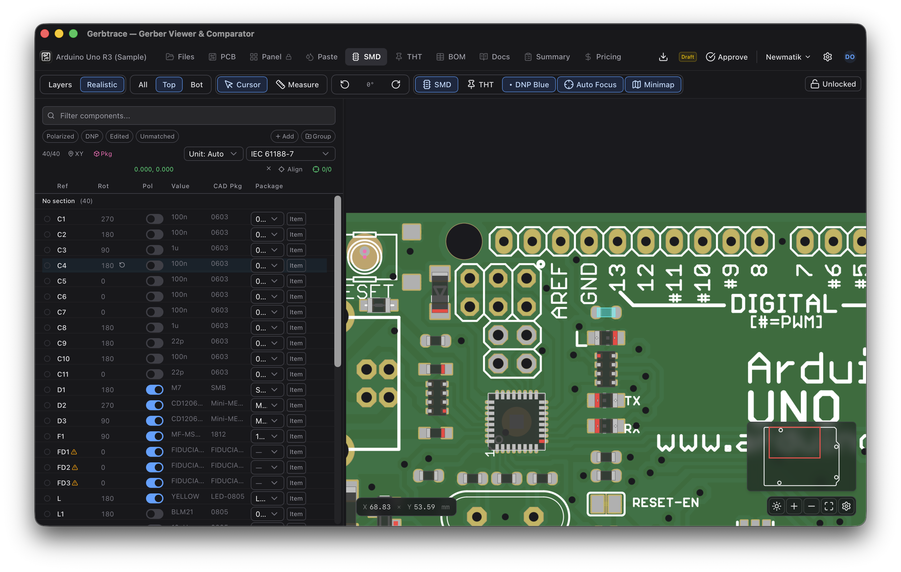 Gerbtrace component placement visualization